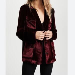 Jenni Kayne Women's Velvet Silk Blend Shirt Jacket XS Wine Burgundy